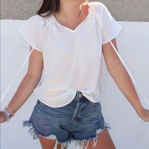 White Casual V-Neck Top